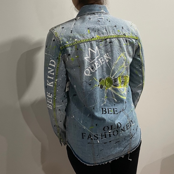 Original HAND PAINTED denim shirt jacket - Picture 12 of 13